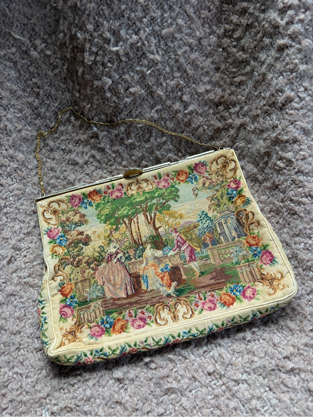Vintage Ed Robinson Petit Point Tapestry Rose Floral Bag Purse Set Grandmacore